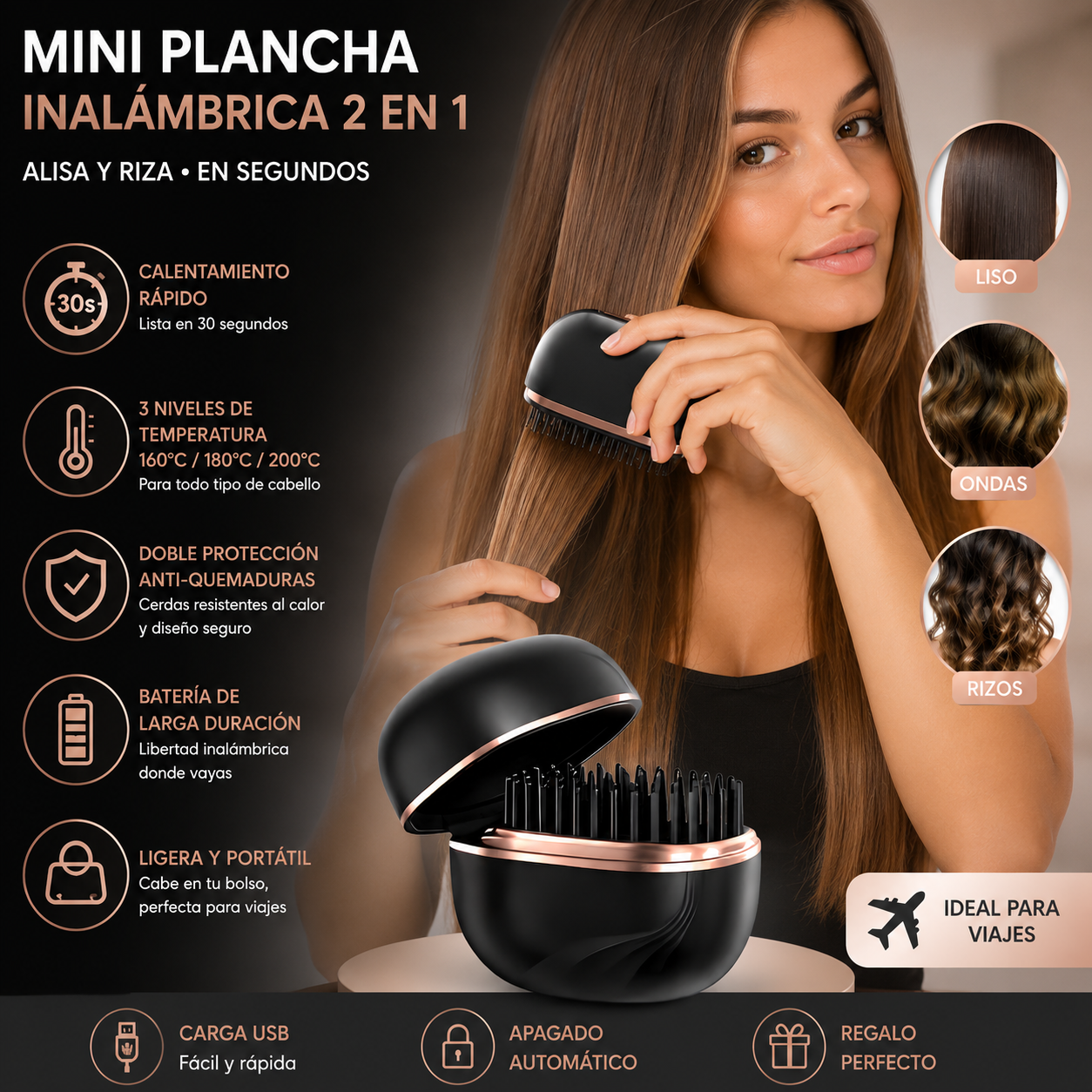 Mini plancha de pelo inalámbrica